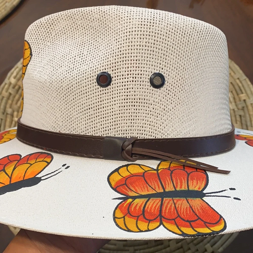 Hand Painted Butterfly Hat New